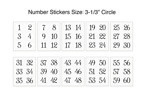 Increments of 6-STICKER NUMBERS 1102,large 3-1/3 Circle Labels