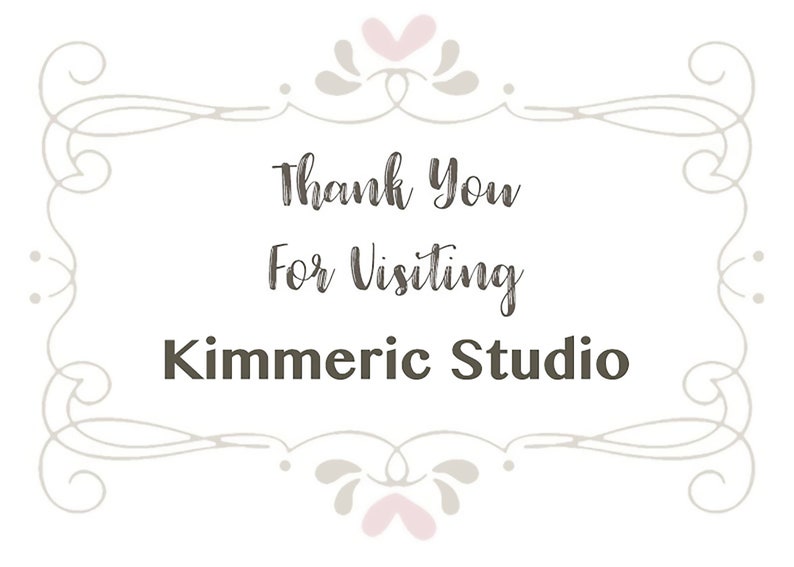 May include: A white background with a decorative gray frame and pink hearts. The text "Thank You For Visiting Kimmeric Studio" is in the center of the frame.