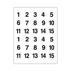 2x ZAHLEN #1-#15 AUFKLEBER Sequentiell,1.5" Kreis-Etiketten aufeinander folgend, Mattes Finish, Zahlenaufkleber, Selbstklebendes Etikett, Funktionelle Sticker