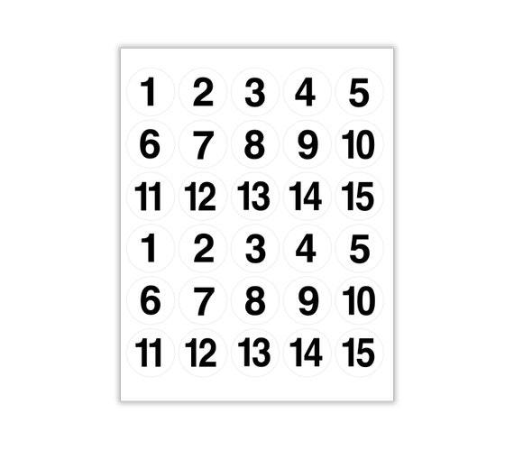 2X 数字 #1-#15 ステッカー 連続、1.5 インチ 円形ラベル 連続、マット 