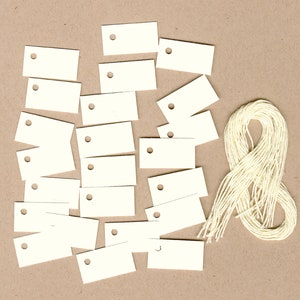 100 Etiquetas de pendurar MINI BLANK MARFIM. Tamanho 1/2" x 1" Cartão ~ Etiquetas de joias ~ Escolha de fios de cor. Etiquetas de preço ~ A granel ~ Pequeno ~ Pequeno
