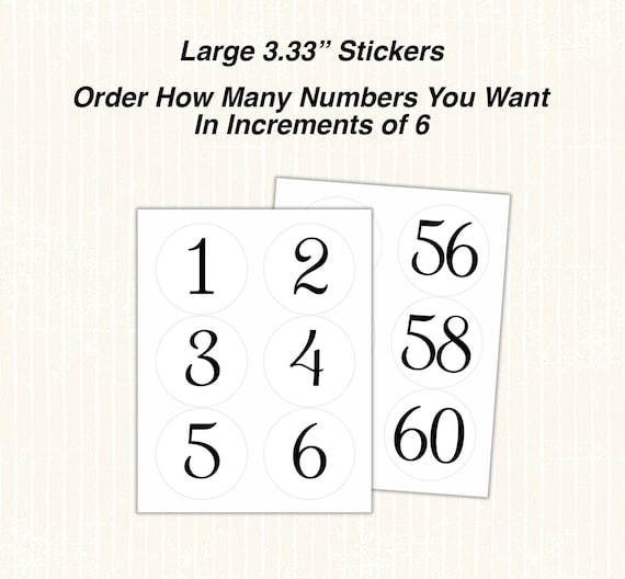 Increments of 6-STICKER NUMBERS 1102,large 3-1/3 Circle Labels