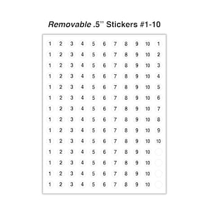 REMOVABLE 15x STICKERS NUMBERED #1-#10 White~Tiny 1/2&quot; Circle Labels Consecutive,Matte Finish,Number sticker,number labels,Journal Stickers