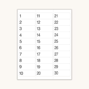 NUMBERS #1-#30 STICKERS Sequential~1&quot;x2-5/8&quot;Various Colors,Write On Stickers,Consecutive Numbers,Organize,Number Stickers,Planner Stickers