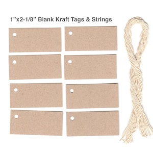 Tamaño 1" x 2-1/8" 100 BLANK KRAFT Hang Tags. Etiquetas de artesanía,Etiquetas de regalo,Etiquetas de proveedor,Etiquetas de precio,Etiquetas de papel Kraft,Etiquetas de boda rústicas,Etiquetas de cadena