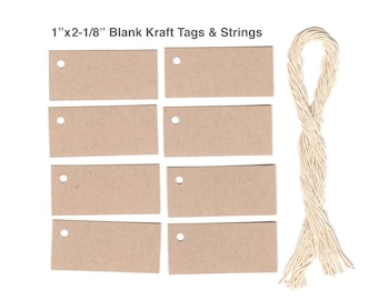 Size 1" x 2-1/8" 100 BLANK KRAFT Hang Tags. Craft Tags ,Gift Tags,Vendor Tags,Price Tags,Kraft Paper Tags,Rustic Wedding Tags,String Tags