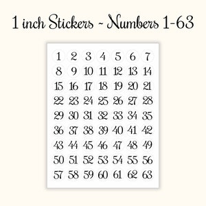 NUMBERS #1-#63 STICKERS Sequential~1&quot;Various Colors,Circle Labels Consecutive,Organize,Number Sticker,Self Adhesive Label,Journal Stickers
