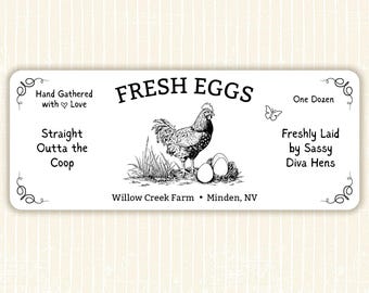 Etiquetas para cartones de huevos frescos de granja / Pegatinas rústicas impresas para huevos de gallina / Envases personalizados de estilo rústico para huevos frescos / Imagen de marca para pequeñas granjas