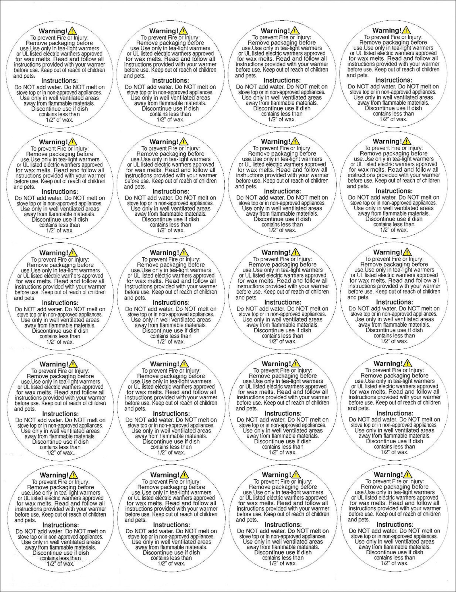 Wax Melt Warning Label,wax Melt BURN WARNING Stickers,warning Stickers,safety Labels,burn
