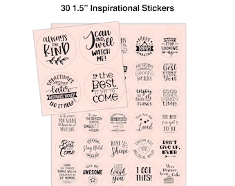 30 PINK INSPIRATIONAL 1.5" Stickers,Inspirational Planner Stickers,Inspirational Stickers,Quote Stickers,Motivational Stickers,Bujo Stickers
