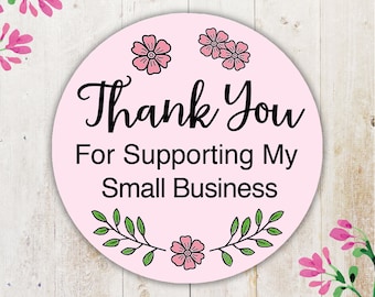 Pink Thank You Small Business Stickers, Packaging Labels, Matte Round Seals