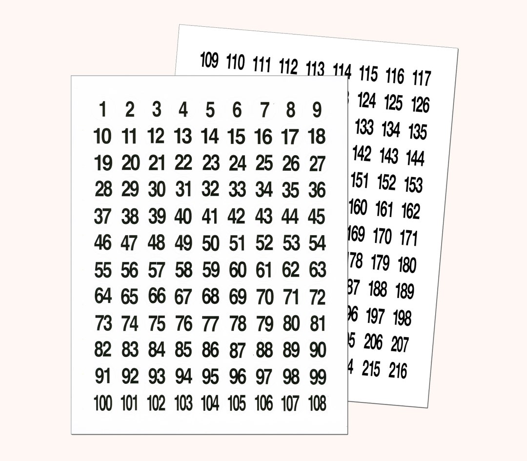 NUMBERS #1-#216 STICKERS Sequential~3/4