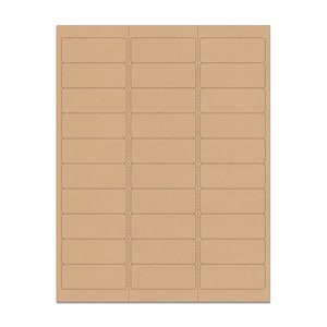 Autocollants KRAFT marron vierges 2,5 x 2 5/8 po pour imprimantes jet d'encre et laser. Taille : feuilles standard 8 1/2 x 11 po. Étiquette de prix, autocollants d'adresse, autocollants en vrac