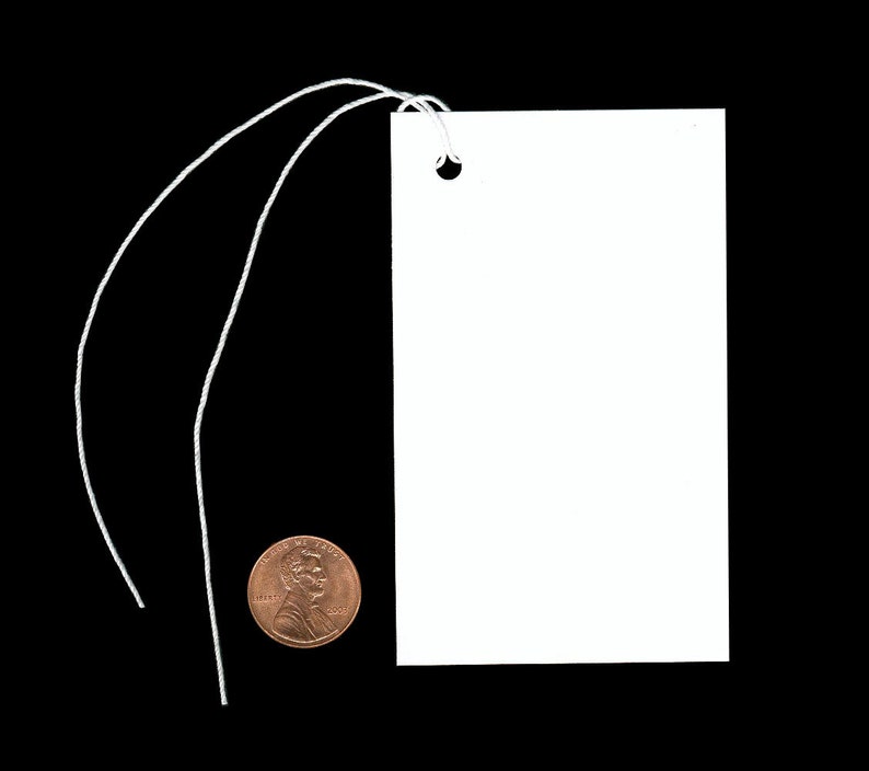 100 BLANK WHITE Hang Tags~Size 2-18x 3-58 /& Choice of String Colors NOT Strung.