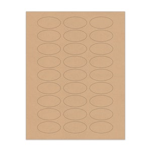 AUTOCOLLANTS OVALES 1 x 2 po. KRAFT brun vierge pour imprimantes jet d'encre et laser. Taille : feuilles standard de 8-1/2 po. x 11 po., autocollants ovales vierges. Étiquettes pour pots Mason