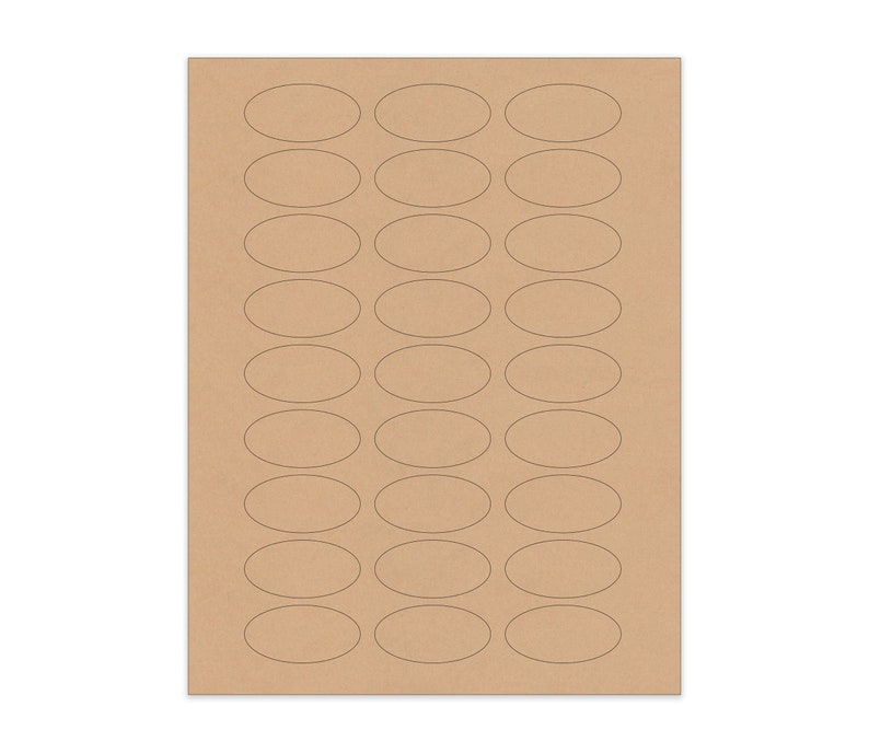 May include: A sheet of brown paper with 24 oval-shaped labels.