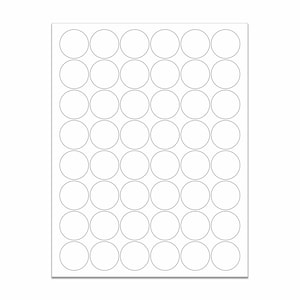 Adesivos BRANCOS FOSCOS em branco de 1-1/4" para impressoras jato de tinta e laser. Tamanho: folhas padrão de 8-1/2" x 11". Preço de artesanato, sabonetes, fornecedores, adesivos a granel