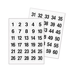 NUMBERS #1-#60 STICKERS Sequential, 1-1/2&quot; Circle Labels Consecutive, Matte Finish,Number Sticker,Self Adhesive Label,Peel and Stick