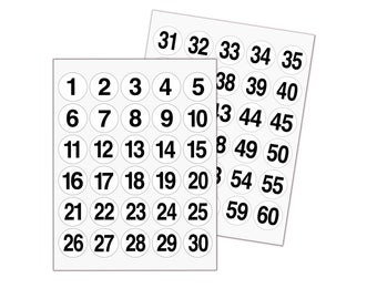 NUMBERS #1-#60 STICKERS Sequential, 1-1/2" Circle Labels Consecutive, Matte Finish,Number Sticker,Self Adhesive Label,Peel and Stick