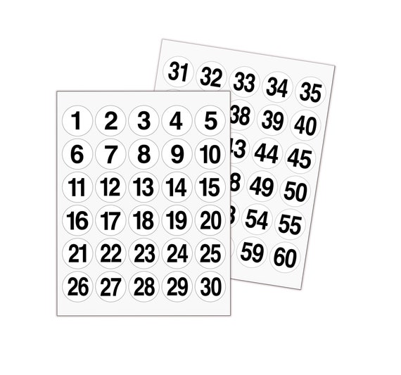 20 Sheets Round Number Stickers Decals 1-50 Consecutive Number