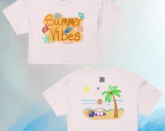 Seashell Graphic Crop Top: Sommerhemd aus 100% gekämmter Baumwolle
