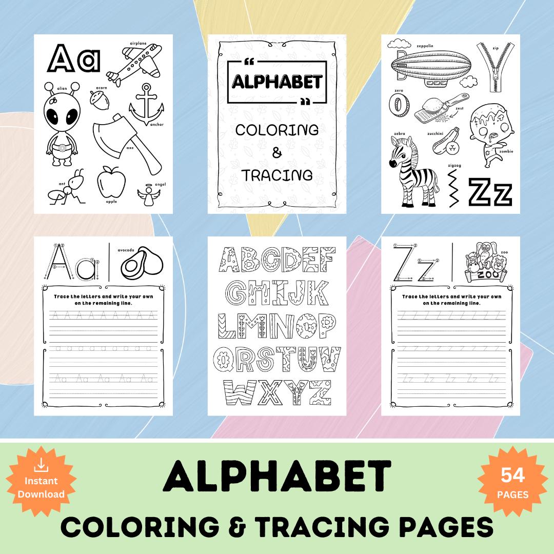 Printable Alphabet Coloring & Tracing Pages, Kids Worksheets, Alphabet ...
