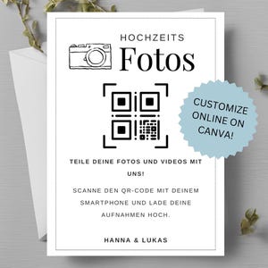 QR-Code Hochzeitsfotos, personalisieren, Digitale Canva Vorlage, Hochzeitsschild, Vorlage zum Ausdrucken
