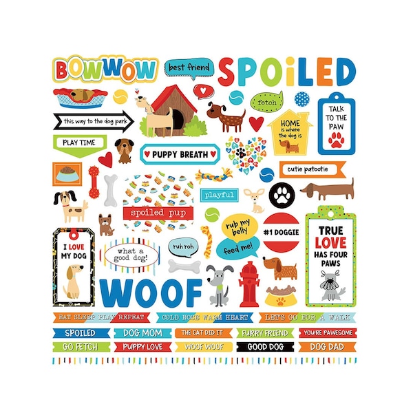 Bow Wow Dog Stickers Elements Set by Photo Play Dog Scrapbook Stickers Spoiled Pup Woof Talk to the Paw