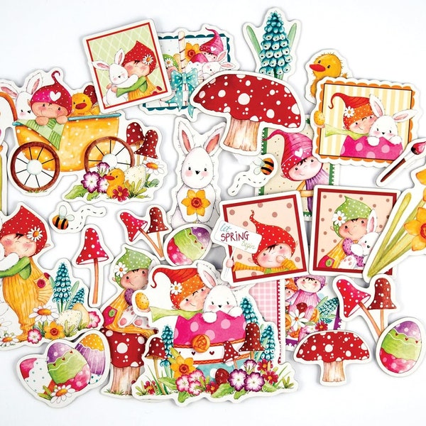 Let Spring Begin Chipboard Ephemera Die Cuts Spring Accents Gnomes Flowers Easter Eggs