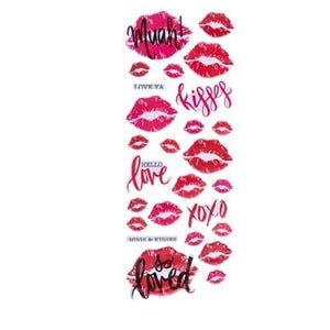 Stickers lèvres baisers Muah Stickers lèvres gonflés Stickers cartes Saint Valentin Câlins et bisous d'amour Xoxo