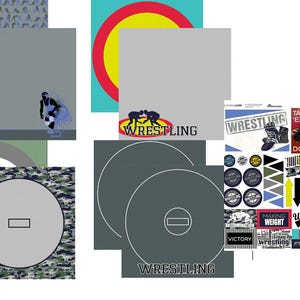 Kit d'autocollants papiers pour albums de catch sur la lutte 12 x 12 | Sport Garçons Filles