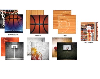 Basketball Paper The Basketball Collection Basketball Scrapbook Papers and Basketball Stickers - Individual or Set 12x12