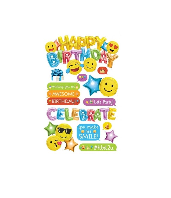 Emoji Birthday Stickers Scrapbook Birthday Scrapbook Balloon Etsy