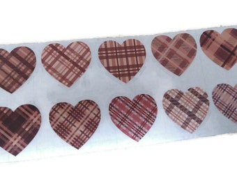 Boho Patterned Heart Stickers Assortment Set - Brown Plaid Hearts Valentine Stickers Wedding Stickers Hearts Scrapbook Stickers Seals