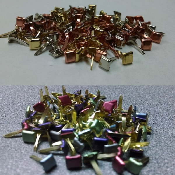 Mini PEARL or Metallic Colored Assorted Square Brads Pearl Colors Copper Gold Silver  Paper Fasteners