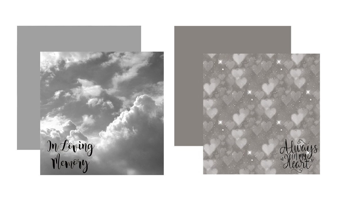 In Loving Memory Scrapbook Papers Gray Clouds Hearts Bokeh Etsy