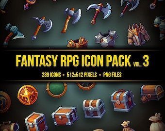 239 Fantasy RPG Game Icon Pack vol. 3 | 512px | PNG Files