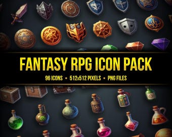 96 Fantasy RPG Inventory Icons Pack | 512px | PNG Files