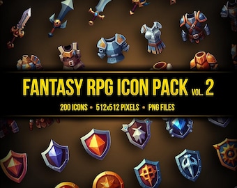 200 Fantasy RPG Game Icon Pack vol. 2 | 512px | PNG Files