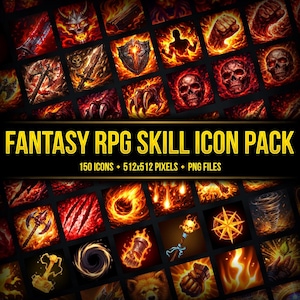 150+ ikonpaket för färdigheter och förmågor i fantasy-rollspel | 512px | 300dpi | PNG