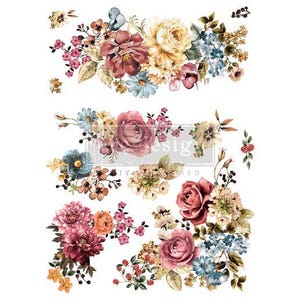 May include: A digital paper pack with a vintage floral design featuring pink, red, yellow, and blue flowers. The flowers are arranged in a variety of bouquets and wreaths.