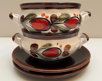 Vintage Schramberg Hangemalt soepkommenset - Bernau-patroon, Duitsland