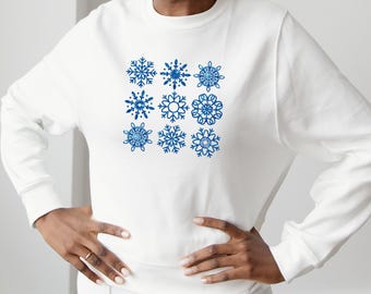 Maglietta a maniche lunghe con fiocco di neve, top invernale, maglietta Winter Wonderland, abbigliamento per le feste, regalo di Natale, abbigliamento invernale accogliente