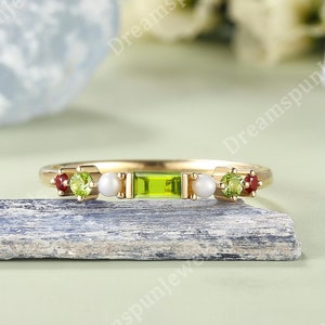 Unique Peridot Engagement Ring Rose Gold Pearl Wedding Ring Garnet Ruby Cluster Ring Birthstone Ring Art Deco Anniversary Gifts for Her