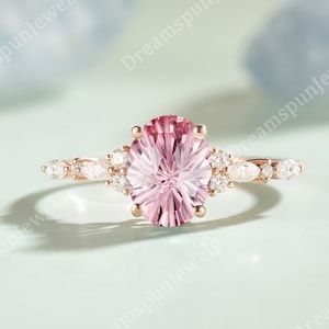 Art Deco Firework Cut Pink Sapphire Engagement Ring Gold Ring Birthstone Ring Moissanite Cluster Wedding Ring Anniversary Ring Gift for Her