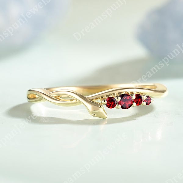 Art Deco Snake Ring Garnet Ring Solid Gold Ring Handmade Ring for Women Minimalist Ring Birthstone Ring Anniversary Ring Gift for Her
