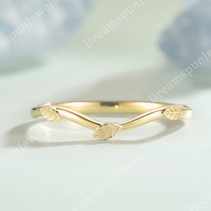 Minimalistisch Blatt Ehering Natur inspiriert Ring Gebogener Ehering Stapelbarer Ring Blatt Ring Jahrestag Ring Geschenk für sie