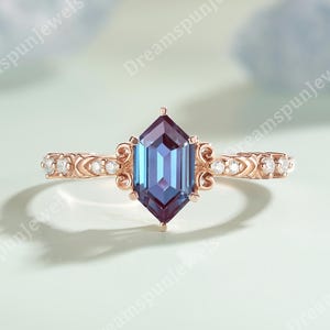 Vintage Alexandrite Wedding Band Delicate Solid Gold Ring for Women Silver Stacking Band Moissanite Wedding Ring Anniversary Gift for Her