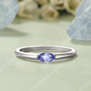 Minimalist Blue Sapphire Wedding Ring Dainty Yellow Gold Ring Stackable Ring for Women Simple Solitaire Ring Anniversary Ring Gift for Her