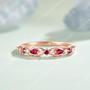 Ruby Wedding Band, Solid Gold Diamond Wedding Ring for Women, Infinity Anniversary Ring